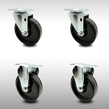 5 Inch SS Phenolic Swivel Top Plate Caster Set With 2 Rigid